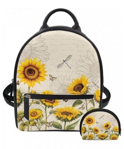 Sunflowers Cow Pattern, Women Backpack Purse Water Resistant PU Leather Shoulder Bags Fashion Rucksack Ladies College Daypack...