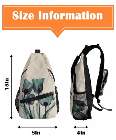 Sling Bag Crossbody Bag for Women Men Abstract Transparent Blue Flower Tulip Wood Grain Waterproof Hiking Backpack Lightweigh...