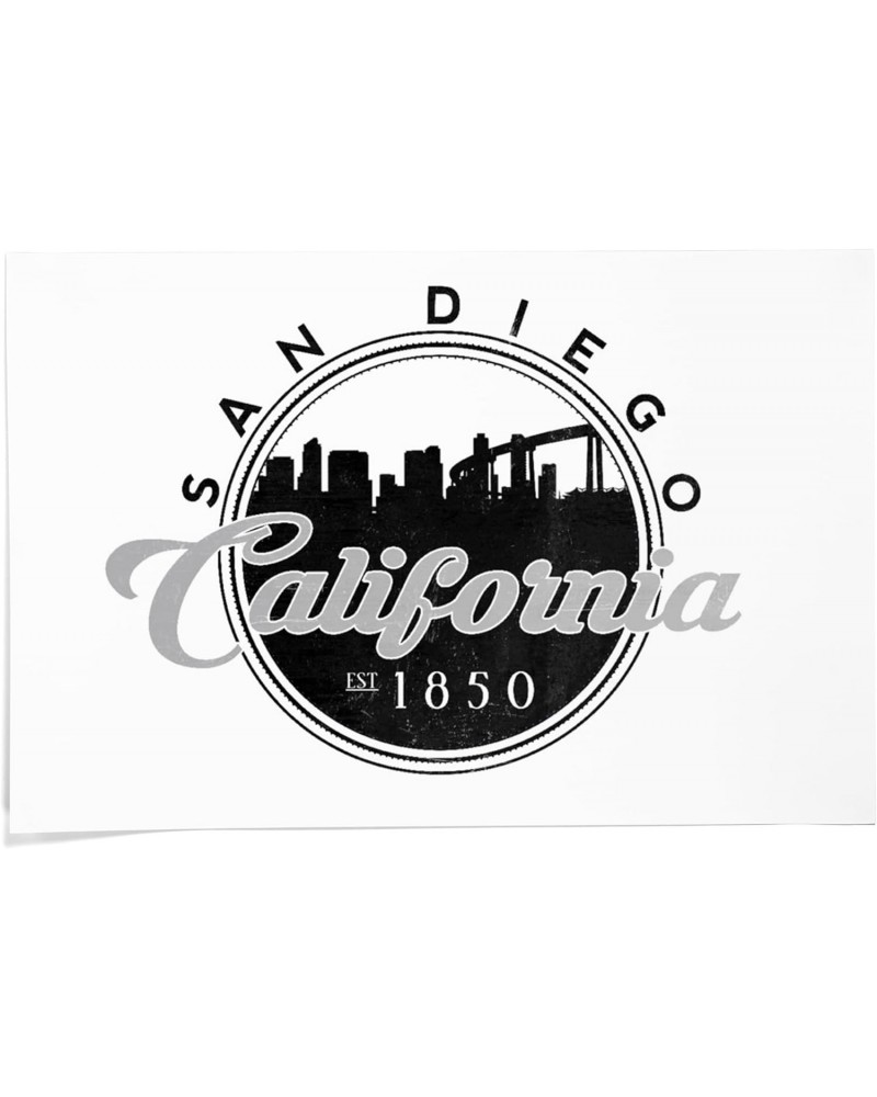 24x36 Inch Giclee Print, San Diego, California, Skyline Badge (Black and White) $25.00 Totes