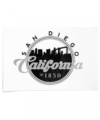 24x36 Inch Giclee Print, San Diego, California, Skyline Badge (Black and White) $25.00 Totes