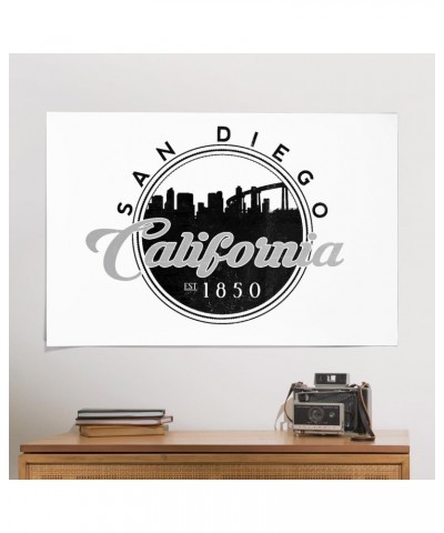 24x36 Inch Giclee Print, San Diego, California, Skyline Badge (Black and White) $25.00 Totes