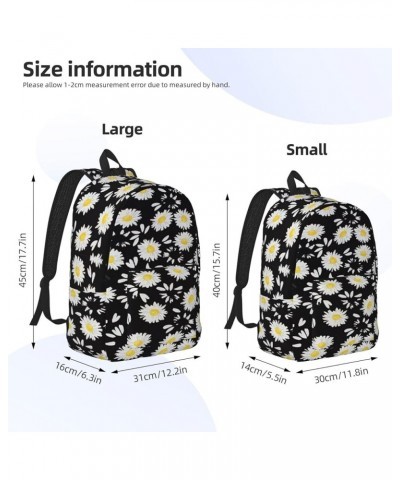 White Daisy Print Unisex Canvas Backpack Cute Backpack For Travel Sports Casual Aesthetic Backpack Black Medium $21.43 Backpacks