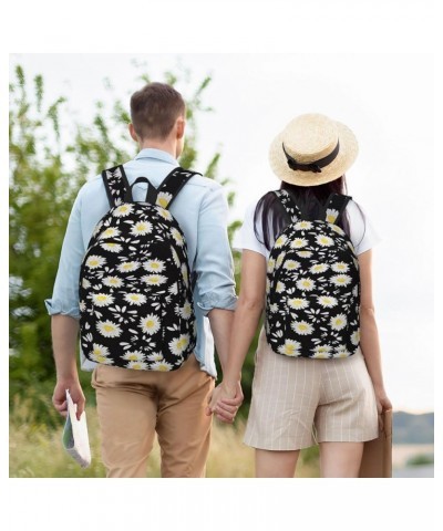 White Daisy Print Unisex Canvas Backpack Cute Backpack For Travel Sports Casual Aesthetic Backpack Black Medium $21.43 Backpacks