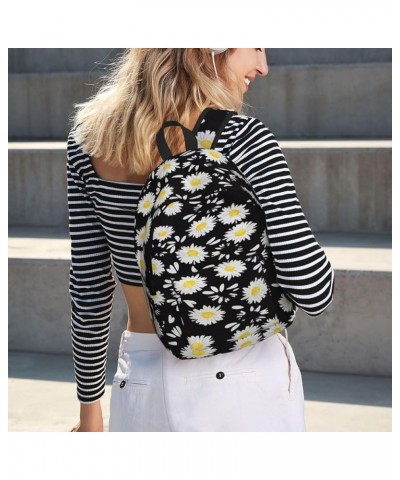 White Daisy Print Unisex Canvas Backpack Cute Backpack For Travel Sports Casual Aesthetic Backpack Black Medium $21.43 Backpacks