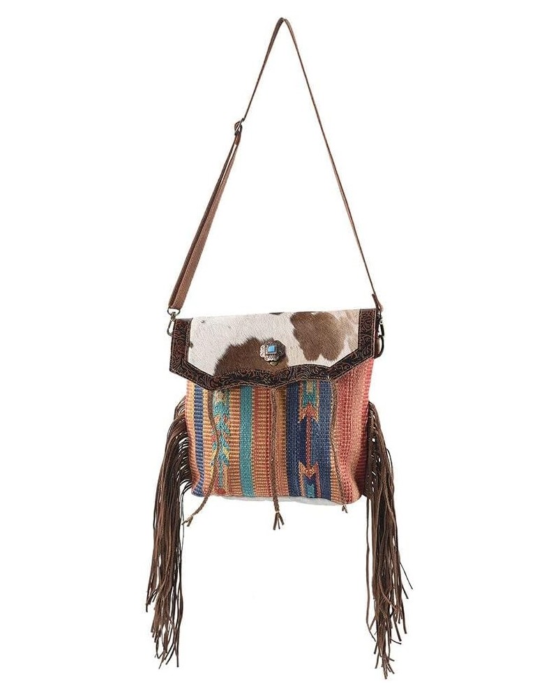 Real Cowhide Leather and Upcycled Canvas Crossbody Bag - LB119 $33.12 Crossbody Bags