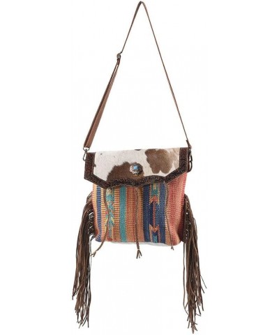 Real Cowhide Leather and Upcycled Canvas Crossbody Bag - LB119 $33.12 Crossbody Bags