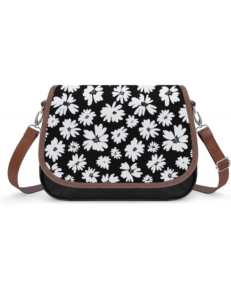 Floral Pattern with Roses, Anemones Women Crossbody Clutch Purse Handbag Shoulder Bags Free Hand Bold Floral Print Black and ...