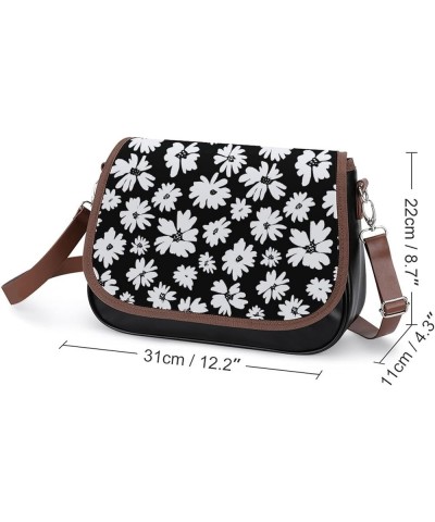 Floral Pattern with Roses, Anemones Women Crossbody Clutch Purse Handbag Shoulder Bags Free Hand Bold Floral Print Black and ...