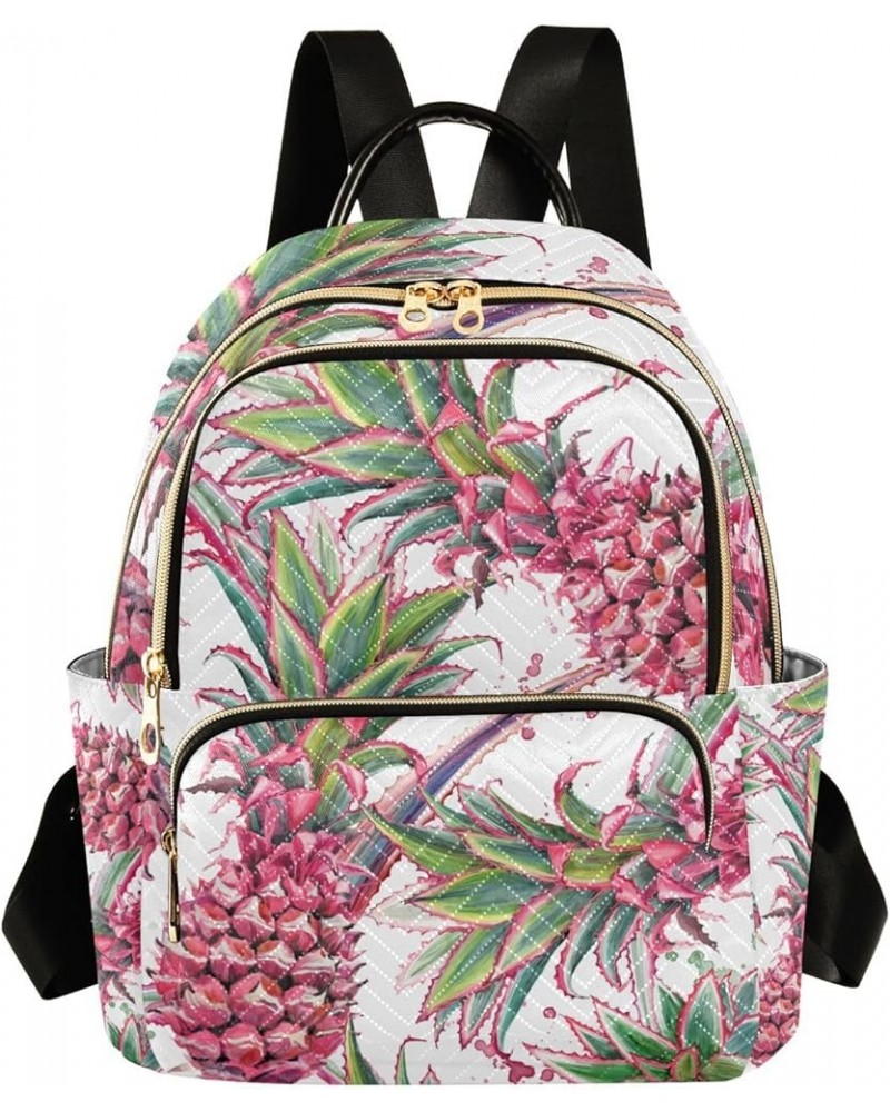 Women Backpack Watercolor Pink Pineapple Anti-Theft Travel Backpack with Luggage Belt Lightweight Handbag Lady Purse Roomy Do...