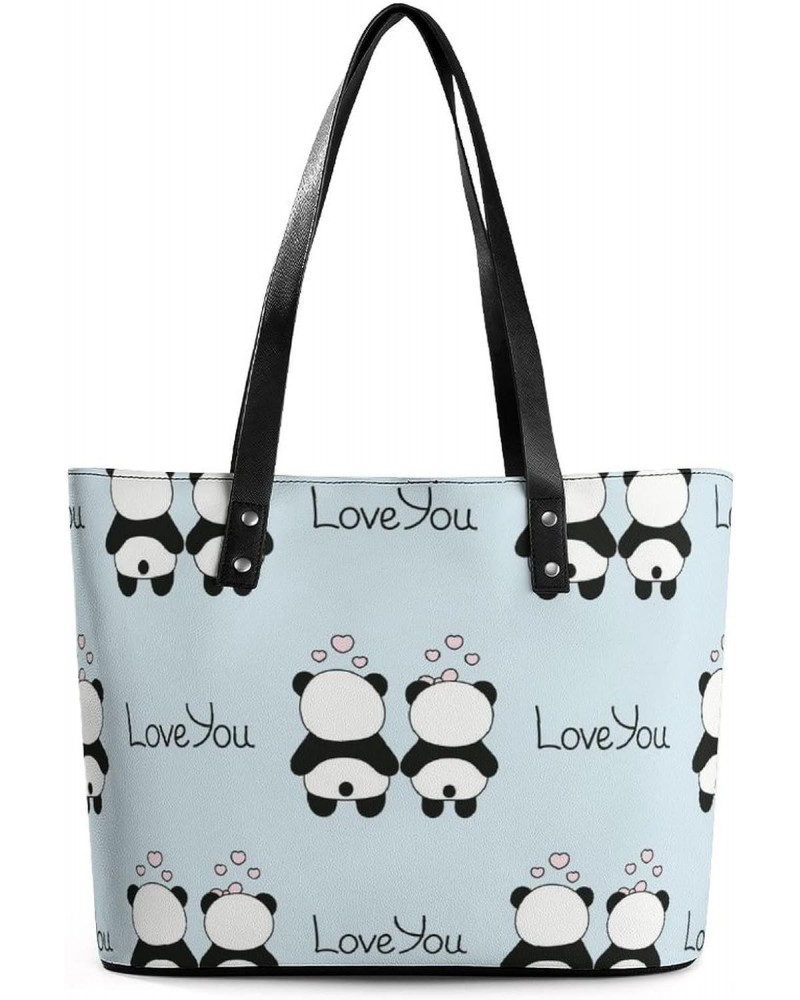 Womens Handbag Panda Patterns Leather Tote Bag Top Handle Satchel Bags For Lady $16.10 Totes