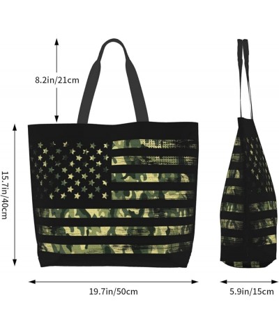 3d Blue Wolf Tote Shoulder Bags Handbags Tote Bags Zipper Shopper Bag Canvas Tote Bag For Women American Flag With Green Camo...