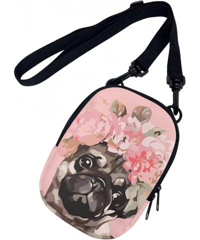 Small Message Bag Women Shoulder Bag with Adjustable Staps, Sling Phone Bag Crossbody Satchel Purse Wallet Cartoon Pug-pink $...