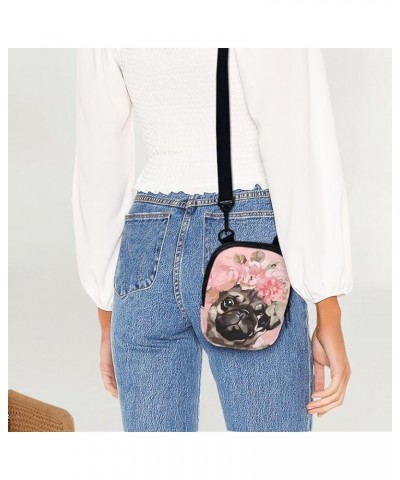 Small Message Bag Women Shoulder Bag with Adjustable Staps, Sling Phone Bag Crossbody Satchel Purse Wallet Cartoon Pug-pink $...