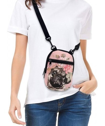 Small Message Bag Women Shoulder Bag with Adjustable Staps, Sling Phone Bag Crossbody Satchel Purse Wallet Cartoon Pug-pink $...