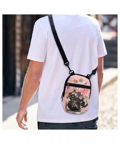 Small Message Bag Women Shoulder Bag with Adjustable Staps, Sling Phone Bag Crossbody Satchel Purse Wallet Cartoon Pug-pink $...