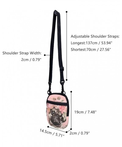 Small Message Bag Women Shoulder Bag with Adjustable Staps, Sling Phone Bag Crossbody Satchel Purse Wallet Cartoon Pug-pink $...