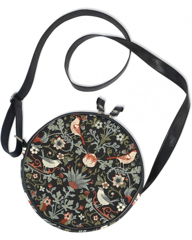 Round Crossbody Bag Small Circle Purse Zip Handbag for Women Flowers1 $10.39 Crossbody Bags