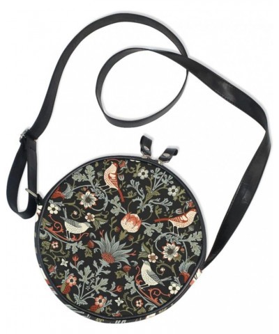 Round Crossbody Bag Small Circle Purse Zip Handbag for Women Flowers1 $10.39 Crossbody Bags