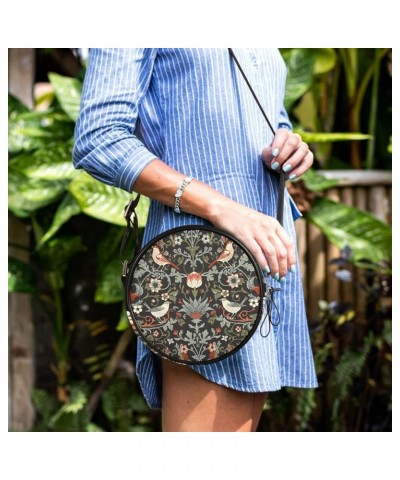 Round Crossbody Bag Small Circle Purse Zip Handbag for Women Flowers1 $10.39 Crossbody Bags