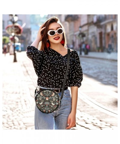 Round Crossbody Bag Small Circle Purse Zip Handbag for Women Flowers1 $10.39 Crossbody Bags