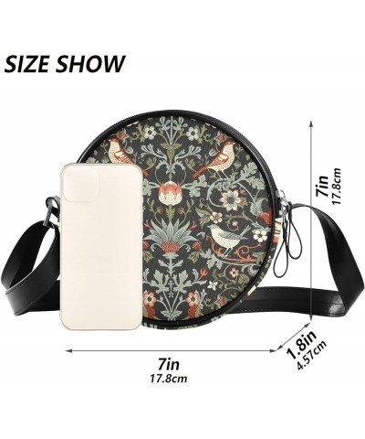 Round Crossbody Bag Small Circle Purse Zip Handbag for Women Flowers1 $10.39 Crossbody Bags