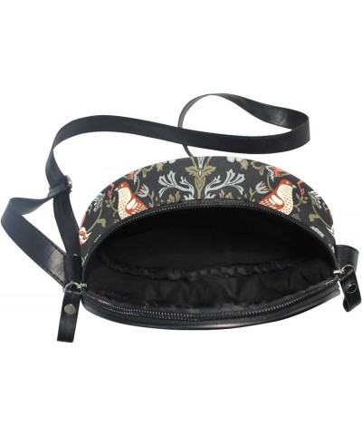 Round Crossbody Bag Small Circle Purse Zip Handbag for Women Flowers1 $10.39 Crossbody Bags