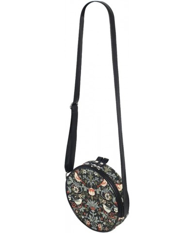 Round Crossbody Bag Small Circle Purse Zip Handbag for Women Flowers1 $10.39 Crossbody Bags