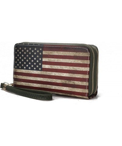 USA Wristlet Wallet for Women's, American Flag Vegan Leather Double Zipper Multi Pocket Small Patriotic Purse Uriel Green $12...