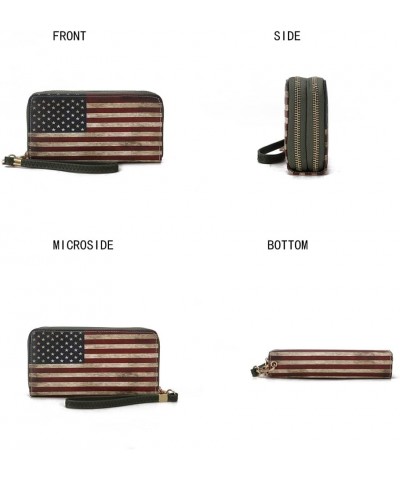 USA Wristlet Wallet for Women's, American Flag Vegan Leather Double Zipper Multi Pocket Small Patriotic Purse Uriel Green $12...