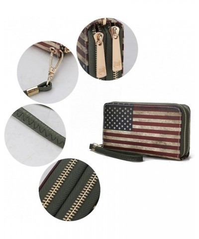 USA Wristlet Wallet for Women's, American Flag Vegan Leather Double Zipper Multi Pocket Small Patriotic Purse Uriel Green $12...