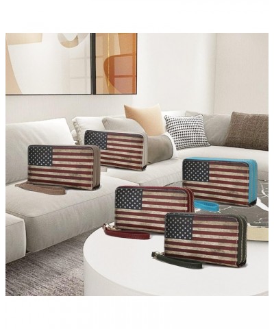 USA Wristlet Wallet for Women's, American Flag Vegan Leather Double Zipper Multi Pocket Small Patriotic Purse Uriel Green $12...