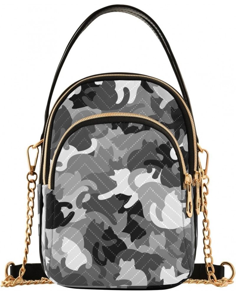 Halloween Black Cat Camouflage Crossbody Bags for Women Cross Body Purses Cell Phone Wallet with Chain Strap for Gifts $15.07...