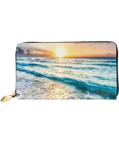 Beach Sea Ocean Sunset Leather Wallet Credit Card Holder Wallet Fashion Wristlet Wallet Clutch Purse For Women And Men $22.91...