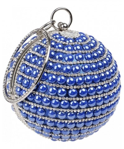 Womens Evening Bag Round Clutch Ball Artificial Pearl Purse Crossbody Shoulder Bags for Wedding Cocktail Party Blue $33.43 Ev...