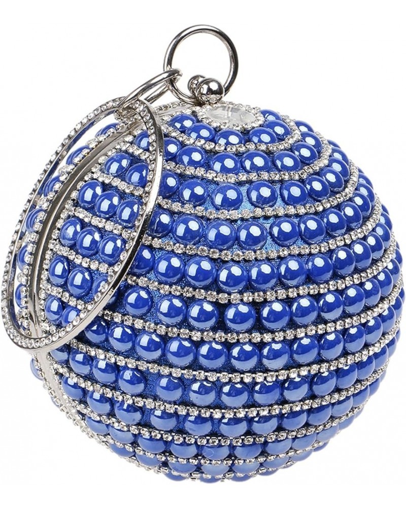 Womens Evening Bag Round Clutch Ball Artificial Pearl Purse Crossbody Shoulder Bags for Wedding Cocktail Party Blue $33.43 Ev...