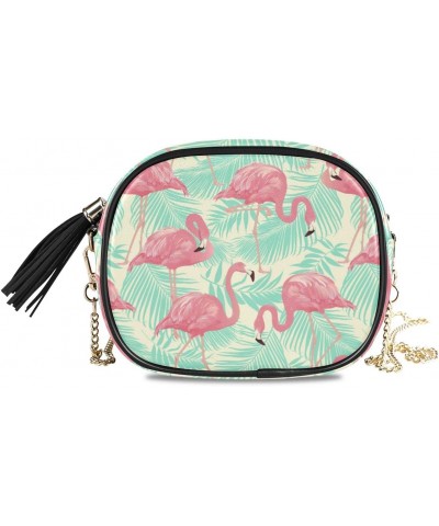 PU Leather Small Crossbody Bag Purse Wallet Pink Flamingo Tropical Palm Leaf Cell Phone Bags with Adjustable Chain Strap & Mu...