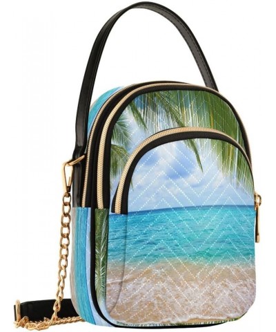 Ocean Sea Palm Leaf Tree Crossbody Bag Small Shoulder Handbags Leather Purse for Women $11.44 Crossbody Bags