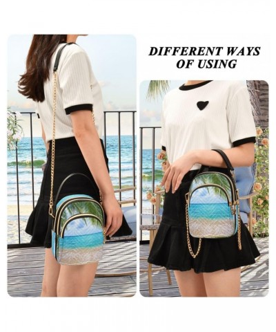 Ocean Sea Palm Leaf Tree Crossbody Bag Small Shoulder Handbags Leather Purse for Women $11.44 Crossbody Bags