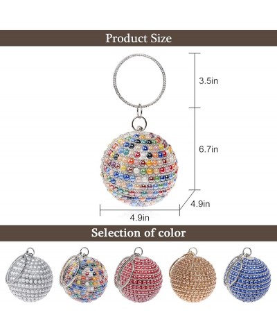 Womens Evening Bag Round Clutch Ball Artificial Pearl Purse Crossbody Shoulder Bags for Wedding Cocktail Party Blue $33.43 Ev...