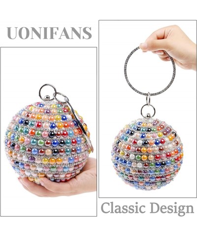 Womens Evening Bag Round Clutch Ball Artificial Pearl Purse Crossbody Shoulder Bags for Wedding Cocktail Party Blue $33.43 Ev...