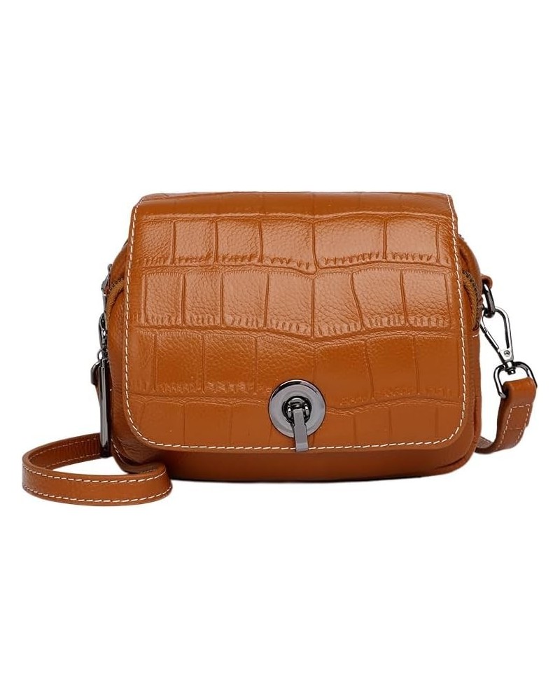 Real leather bag female fashion bag Joker ladies shoulder crossbody bag (Earthy yellow) $40.56 Shoulder Bags