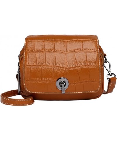 Real leather bag female fashion bag Joker ladies shoulder crossbody bag (Earthy yellow) $40.56 Shoulder Bags