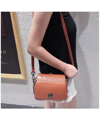 Real leather bag female fashion bag Joker ladies shoulder crossbody bag (Earthy yellow) $40.56 Shoulder Bags