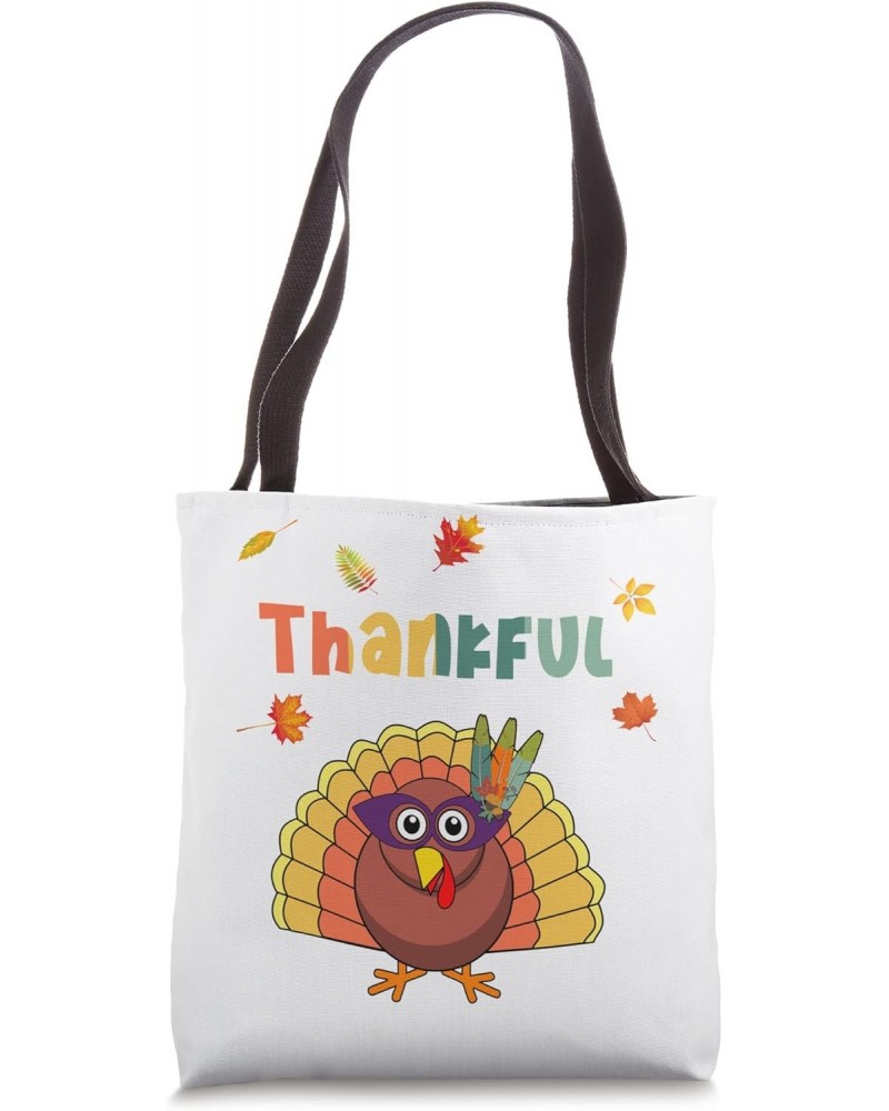 Cute Little Turkey Cheerful Purple Face Mask Retro THANKFUL Tote Bag $12.75 Totes