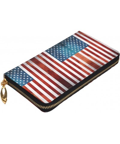 Vintage American Usa Flag Pattern Leather Long Clutch Wallet 7.48x4.13 Inch Comfortable Lightweight Waterproof Durable Nice $...