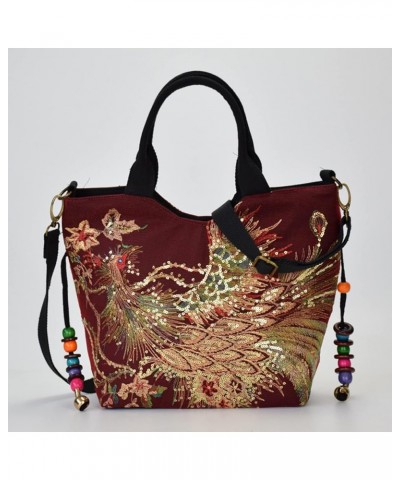 Women's Phoenix Embroidery Tote Handbags,Ethnic Retro Glitter Sequins Decorative Pendants Canvas Shoulder Hobo Bags Black $29...