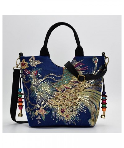 Women's Phoenix Embroidery Tote Handbags,Ethnic Retro Glitter Sequins Decorative Pendants Canvas Shoulder Hobo Bags Black $29...