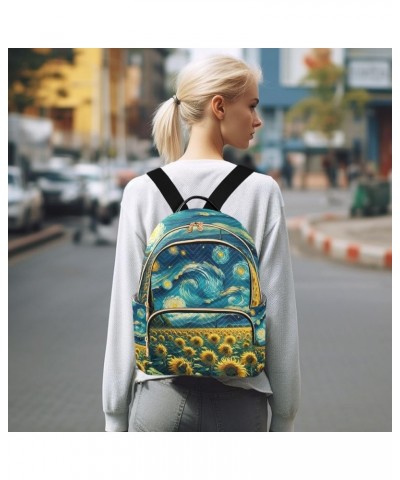 Quilted Backpack for Women Sunflowers at Starry Night Fashion Backpack for Women Travel Backpack with Luggage Strap Sunflower...