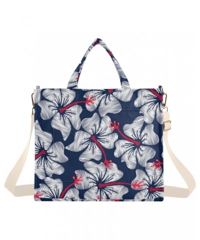 Hibiscus Flowers Navy Corduroy Tote Bag for Women Hobo Crossbody Bag Purse Stylish Shoulder Handbag Messenger Bags, S $11.75 ...