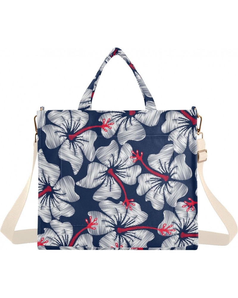 Hibiscus Flowers Navy Corduroy Tote Bag for Women Hobo Crossbody Bag Purse Stylish Shoulder Handbag Messenger Bags, S $11.75 ...